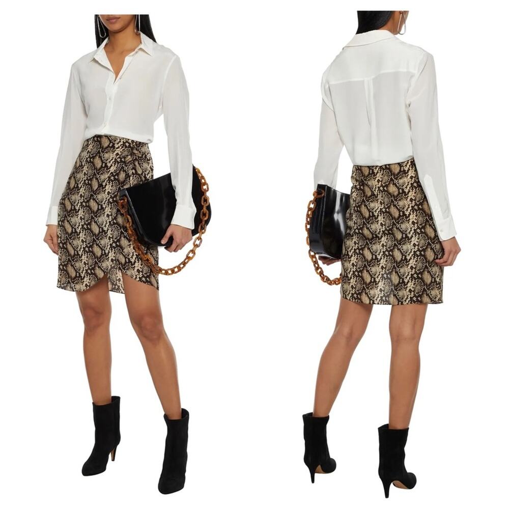 NWT Nili Lotan Hazel Wrap-Effect Snake Print Silk Crepe De Chine Mini Skirt 4
